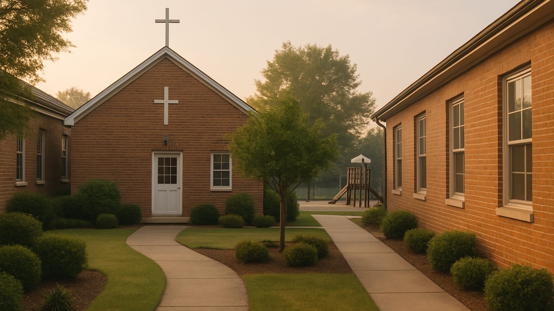 A private Christian school campus at late afternoon light