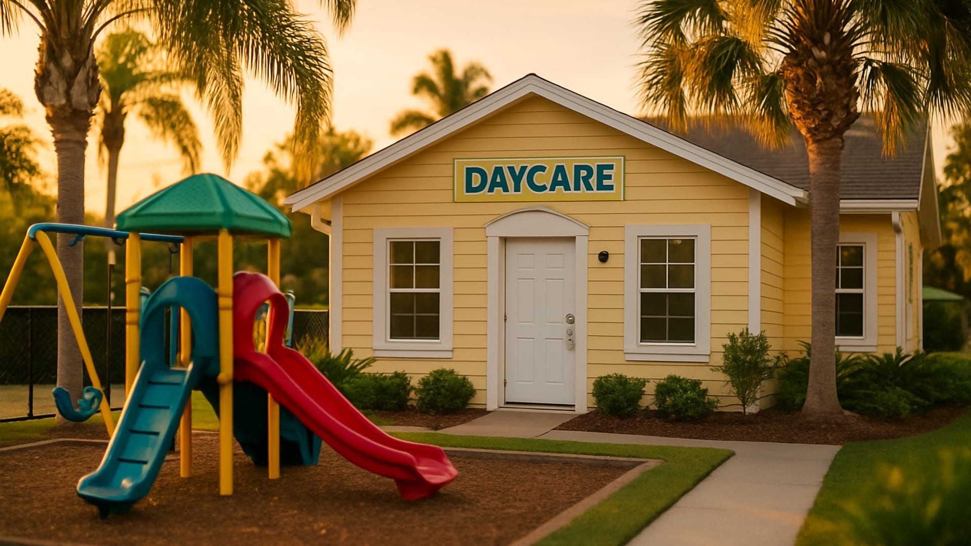 A brightly lit Southwest Florida daycare entry with secure double doors