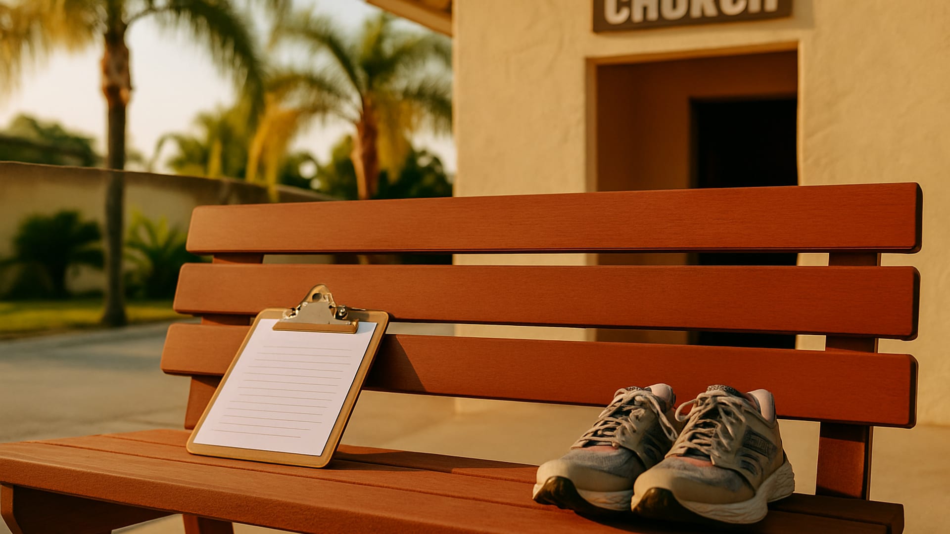 A facility corridor during a morning walkthrough, clipboard in hand