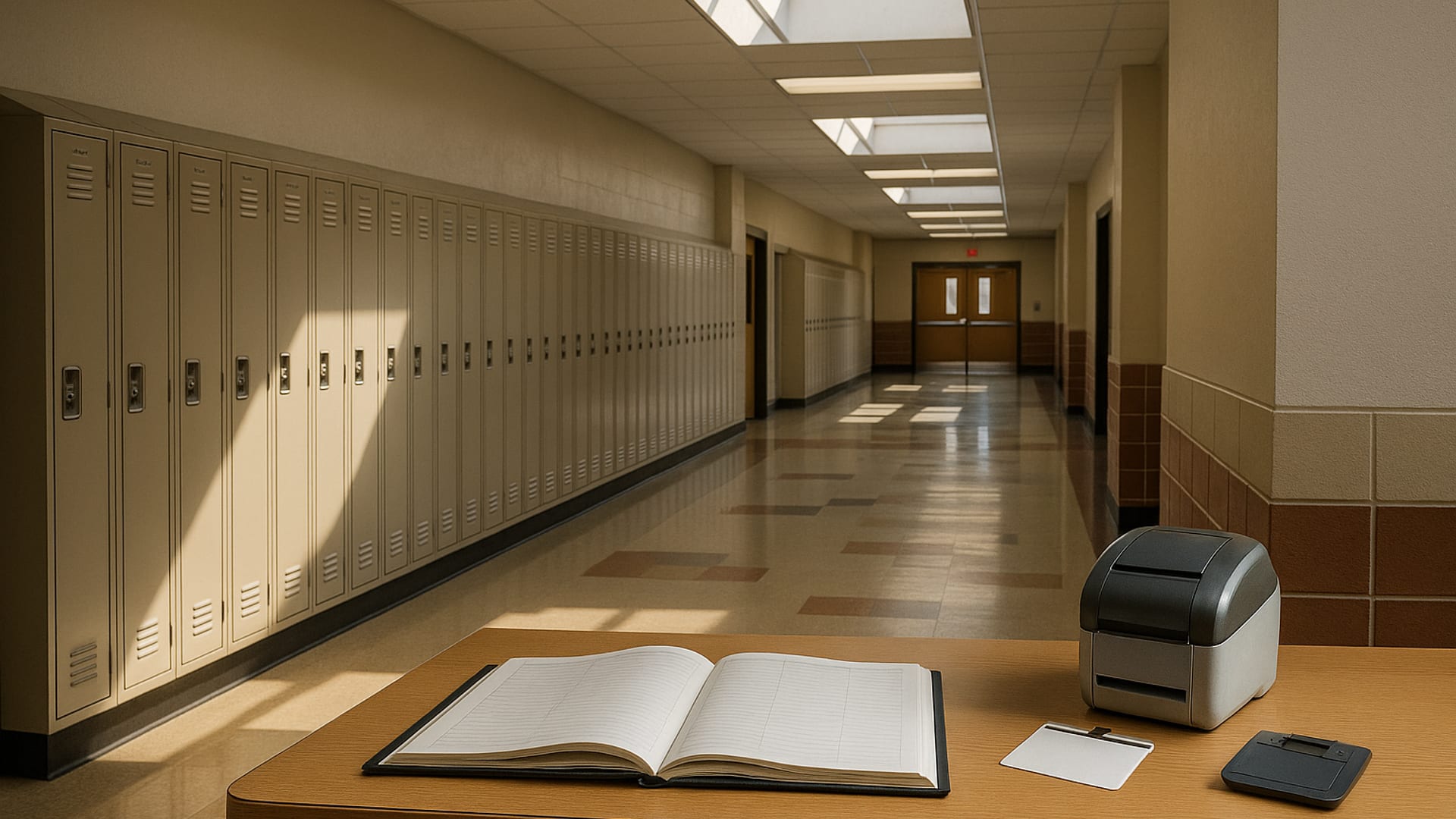 A quiet school hallway reviewed during a threat assessment walkthrough